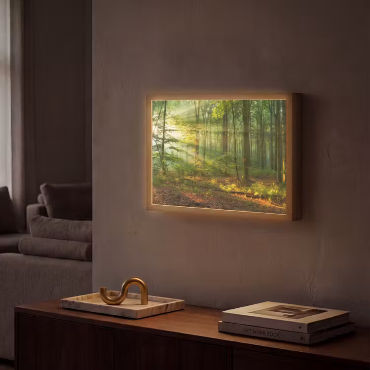 Zon - Bos - Bomen - Natuur - Herfst Light Box met batterij (Wandlamp) middel -sfeer1