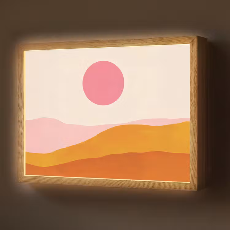 Zon - Heuvels - Abstract - Roze Light Box met batterij (Wandlamp) middel -z3d_website
