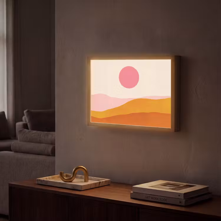 Zon - Heuvels - Abstract - Roze Light Box met batterij (Wandlamp) middel -sfeer1