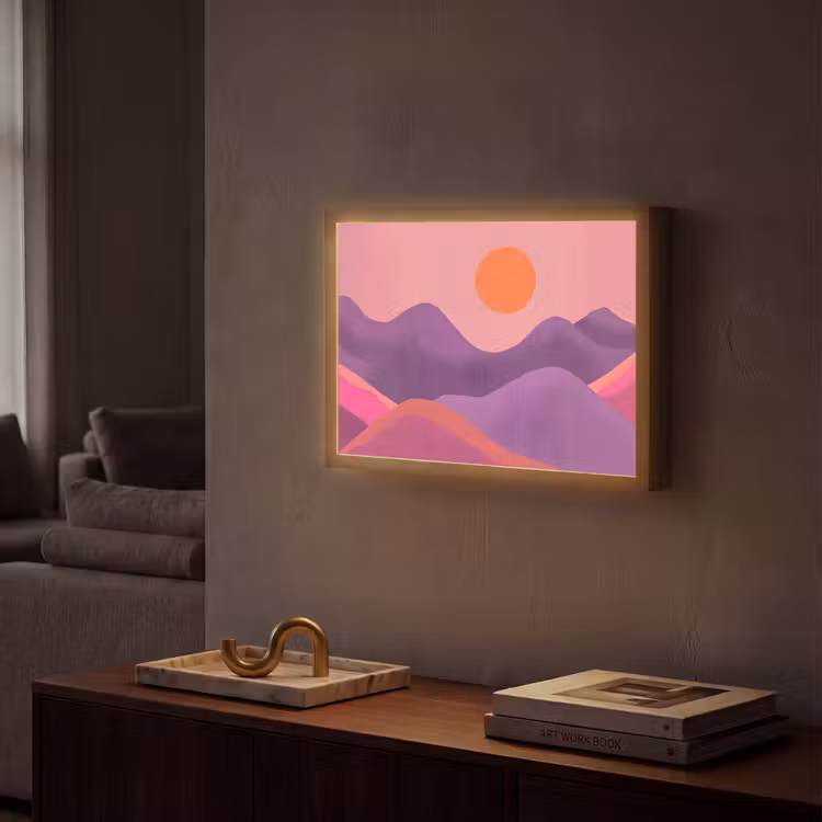 Zon - Heuvels - Paars - Abstract Light Box met batterij (Wandlamp) middel -sfeer1