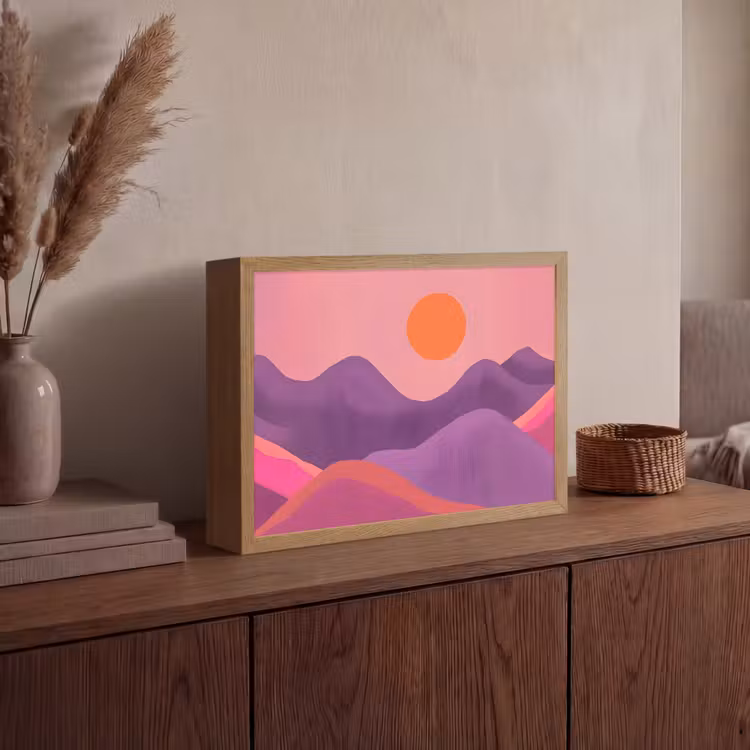 Zon - Heuvels - Paars - Abstract Light Box met batterij (Wandlamp) middel -sfeer2