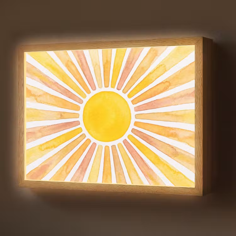 Zon - Stralen - Aquarel - Geel - Abstract Light Box met batterij (Wandlamp) middel -z3d_website