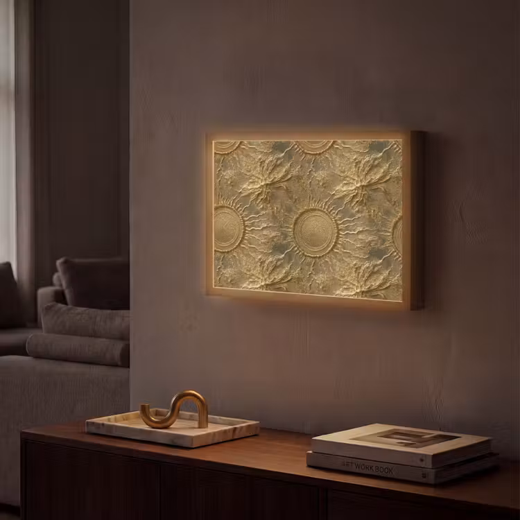 Zon - Reliëf - Antiek - Goud Light Box met batterij (Wandlamp) middel 907 -sfeer1