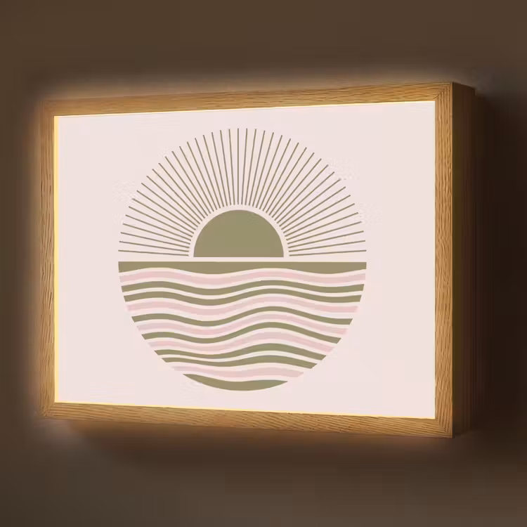 Zon - Zee - Abstract - Modern - Roze Light Box met batterij (Wandlamp) middel -z3d_website