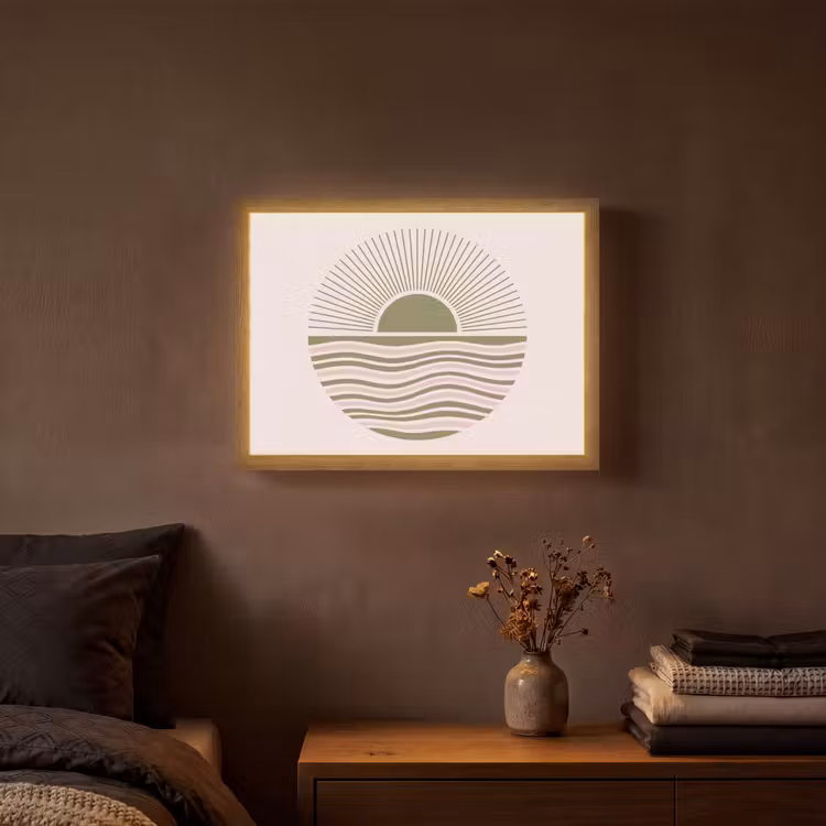 Zon - Zee - Abstract - Modern - Roze Light Box met batterij (Wandlamp) middel -sfeer4