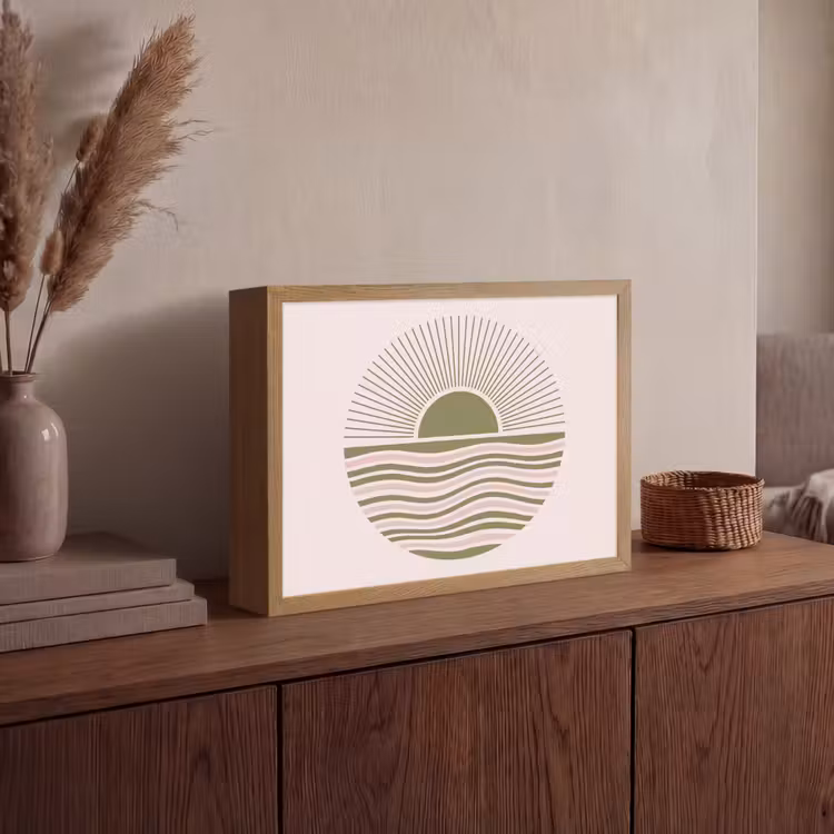 Zon - Zee - Abstract - Modern - Roze Light Box met batterij (Wandlamp) middel -sfeer2