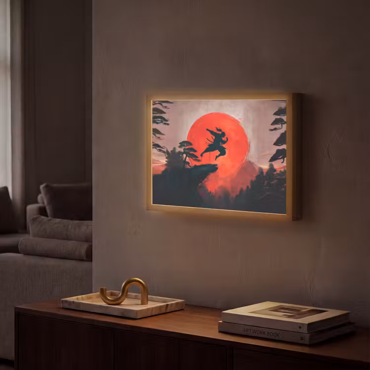 Zon - Krijger - Bomen - Bergen Light Box met batterij (Wandlamp) middel -sfeer1