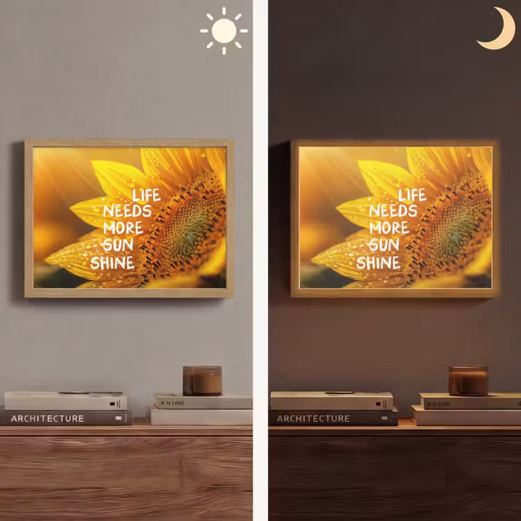 Zonnebloem - Close up - Geel - Quote Light Box met batterij (Wandlamp) middel -sfeer3