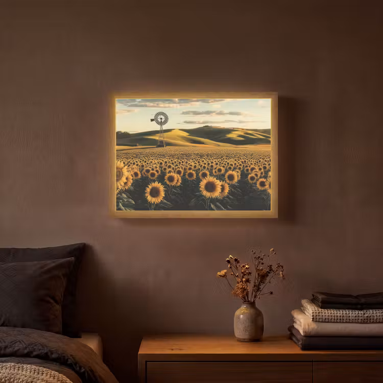 Zonnebloem - Veld - Windmolen Light Box met batterij (Wandlamp) middel -sfeer4