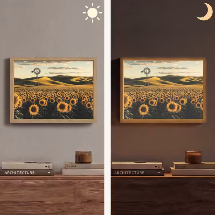 Zonnebloem - Veld - Windmolen Light Box met batterij (Wandlamp) middel -sfeer3