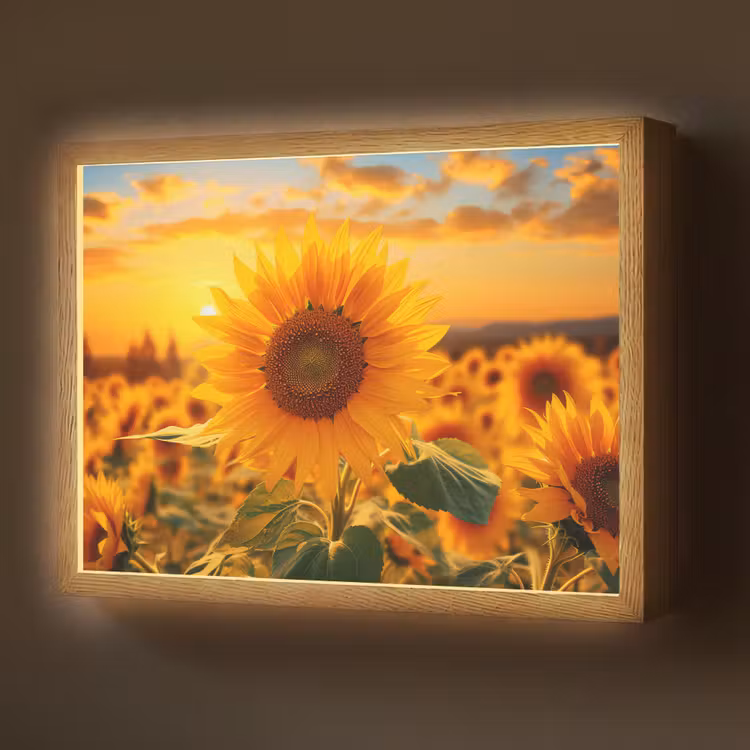 Zonnebloem - Bloemen - Geel - Bloemenveld met zonnebloemen Light Box met batterij (Wandlamp) middel -z3d_website
