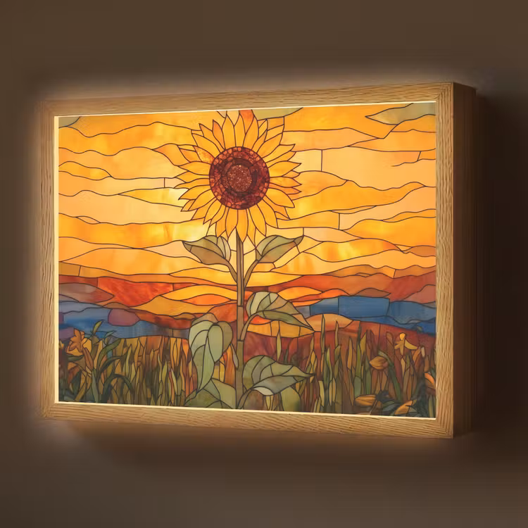 Zonnebloem - Mozaïek - Zonsondergang - Geel Light Box met batterij (Wandlamp) middel -z3d_website
