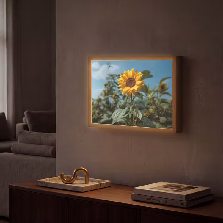 Zonnebloemen - Helderblauwer lucht - Gras Light Box met batterij (Wandlamp) middel -sfeer1