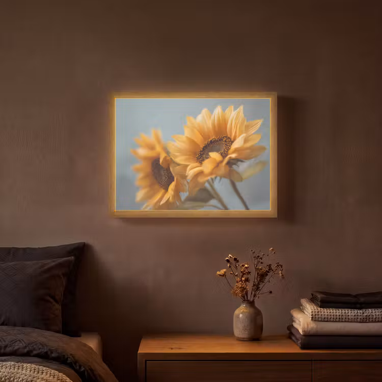 Zonnebloemen - Geel - Wazig Light Box met batterij (Wandlamp) middel -sfeer4