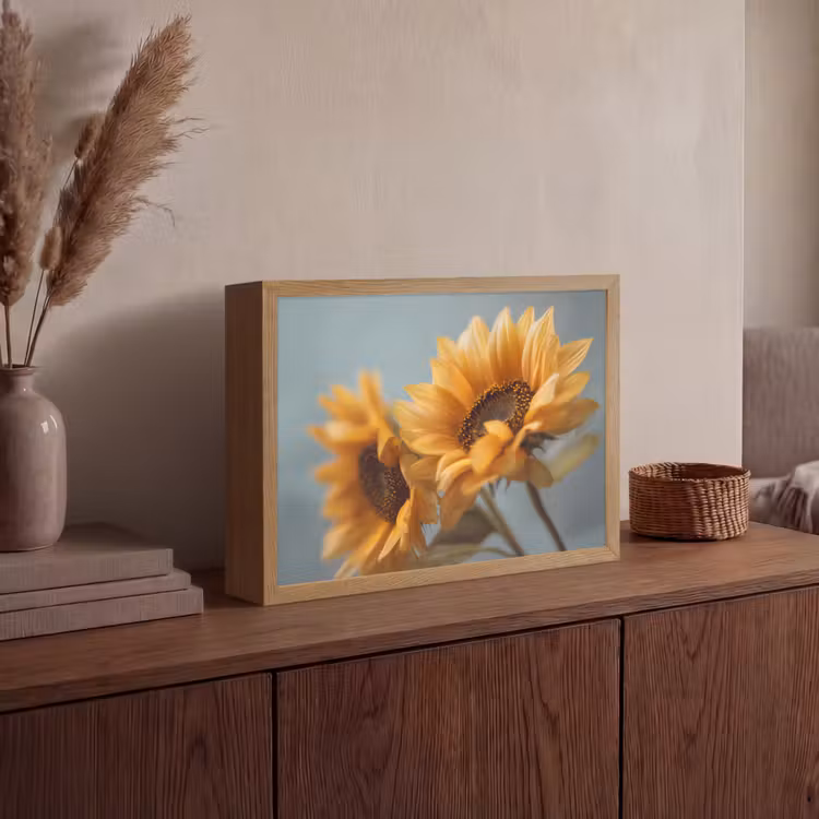 Zonnebloemen - Geel - Wazig Light Box met batterij (Wandlamp) middel -sfeer2