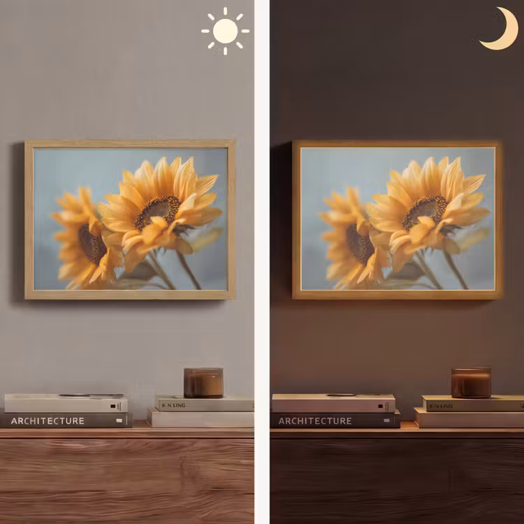 Zonnebloemen - Geel - Wazig Light Box met batterij (Wandlamp) middel -sfeer3
