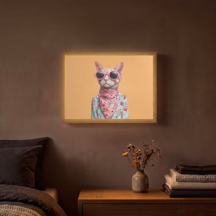 Zonnebril - Kat - Sjaal - Bloemen Light Box met batterij (Wandlamp) middel -sfeer4