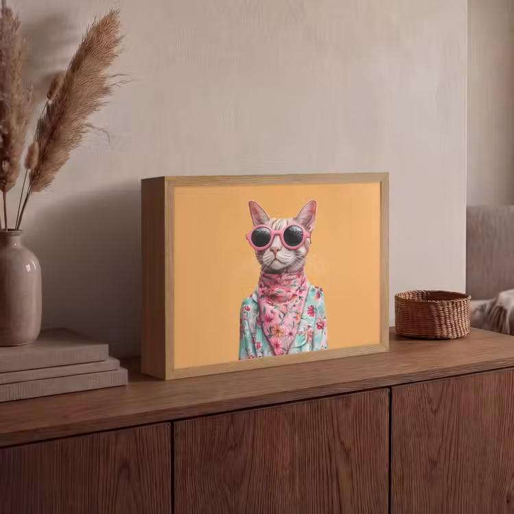 Zonnebril - Kat - Sjaal - Bloemen Light Box met batterij (Wandlamp) middel -sfeer2