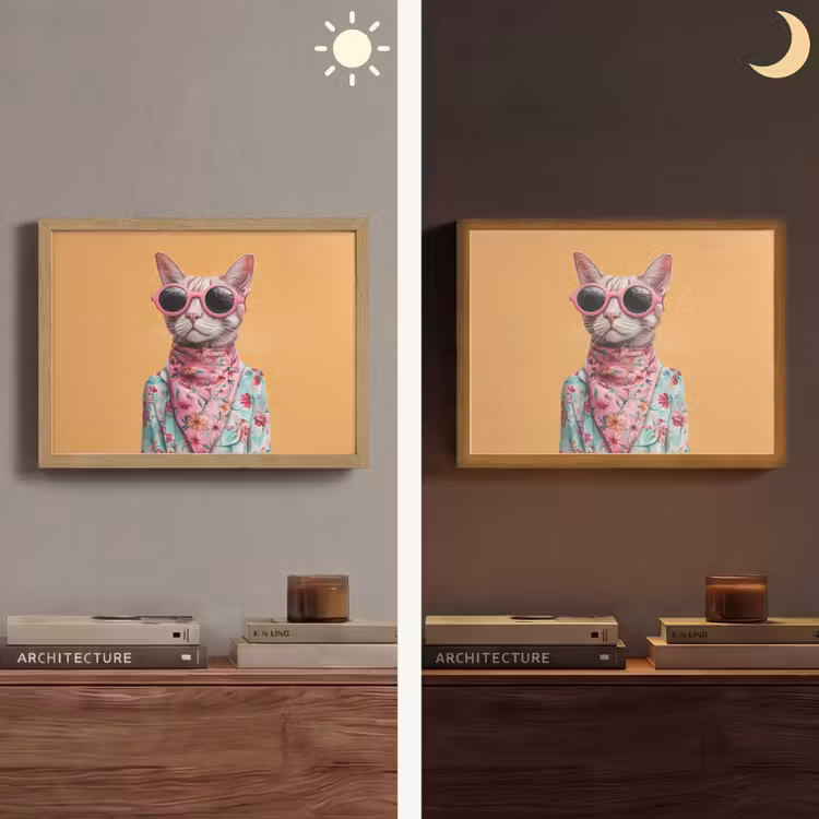 Zonnebril - Kat - Sjaal - Bloemen Light Box met batterij (Wandlamp) middel -sfeer3