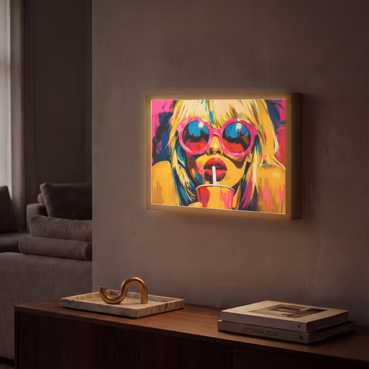 Zonnebril - Roze - Vrouw - Rietje Light Box met batterij (Wandlamp) middel -sfeer1