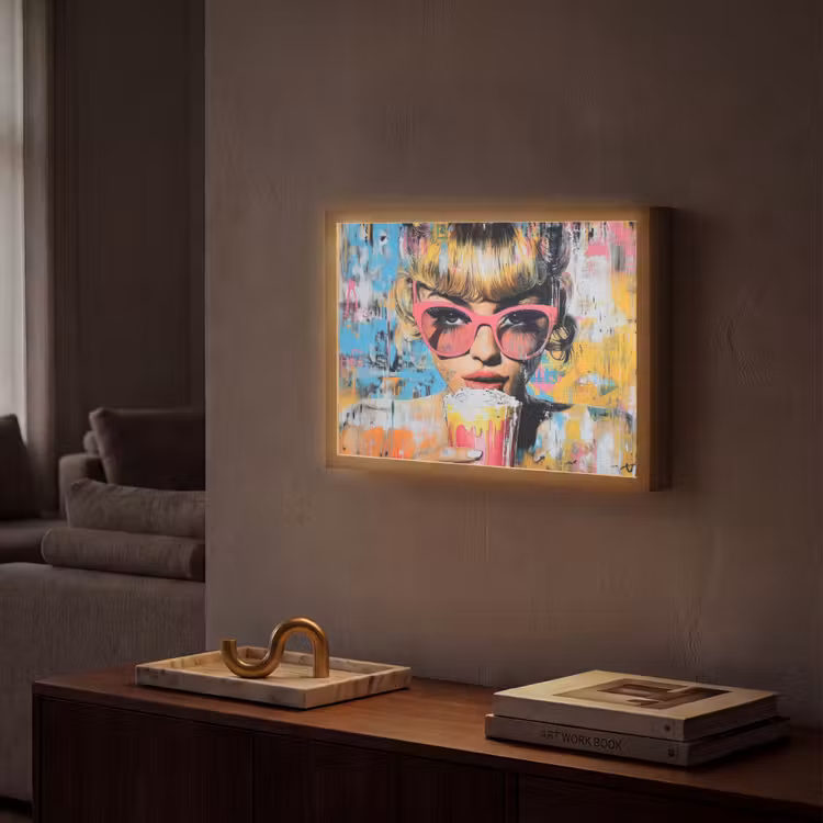 Zonnebril - Vrouw - Kleurrijk - Verfspetters Light Box met batterij (Wandlamp) middel -sfeer1