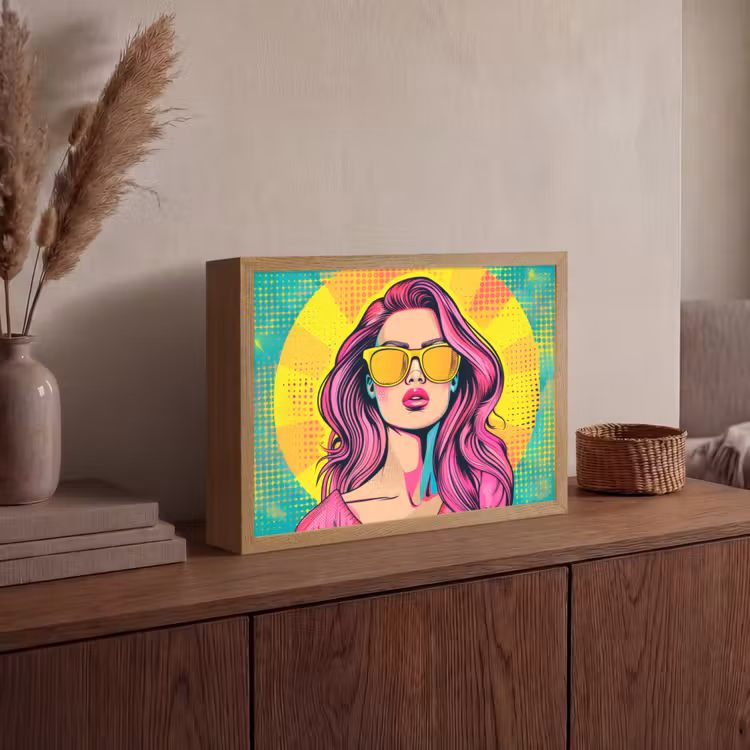 Zonnebril - Vrouw - Zonnig - Geel Light Box met batterij (Wandlamp) middel -sfeer2