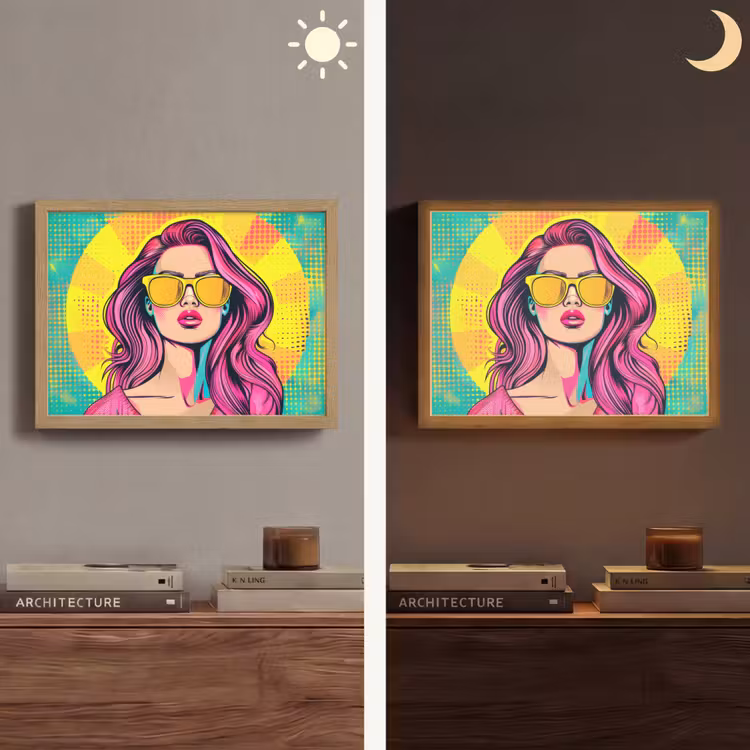Zonnebril - Vrouw - Zonnig - Geel Light Box met batterij (Wandlamp) middel -sfeer3