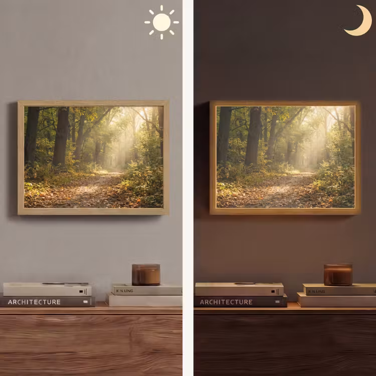 Zonlicht - Bospad - Bomen Light Box met batterij (Wandlamp) middel -sfeer3