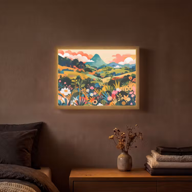 Zonlicht - Heuvels - Wolkenlucht Light Box met batterij (Wandlamp) middel -sfeer4