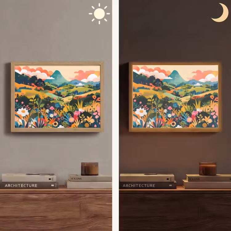 Zonlicht - Heuvels - Wolkenlucht Light Box met batterij (Wandlamp) middel -sfeer3