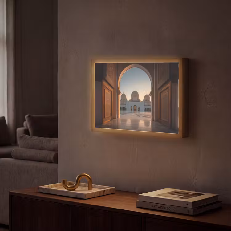 Zonsopkomst - Witte koepels - Plein - Moskee Light Box met batterij (Wandlamp) middel -sfeer1