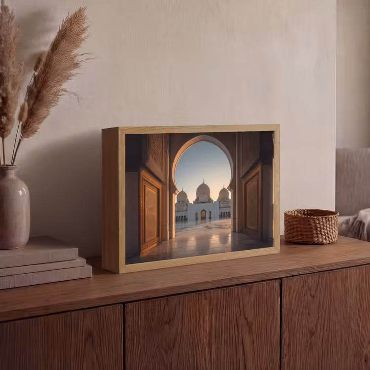 Zonsopkomst - Witte koepels - Plein - Moskee Light Box met batterij (Wandlamp) middel -sfeer2