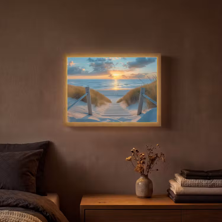 Zonsondergang - Strand - Zomer - Landschap Light Box met batterij (Wandlamp) middel -sfeer4