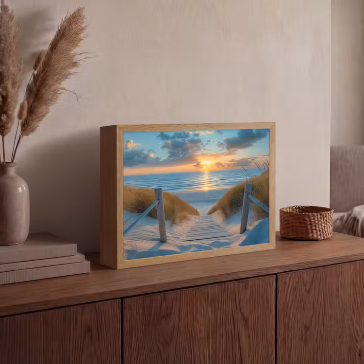 Zonsondergang - Strand - Zomer - Landschap Light Box met batterij (Wandlamp) middel -sfeer2