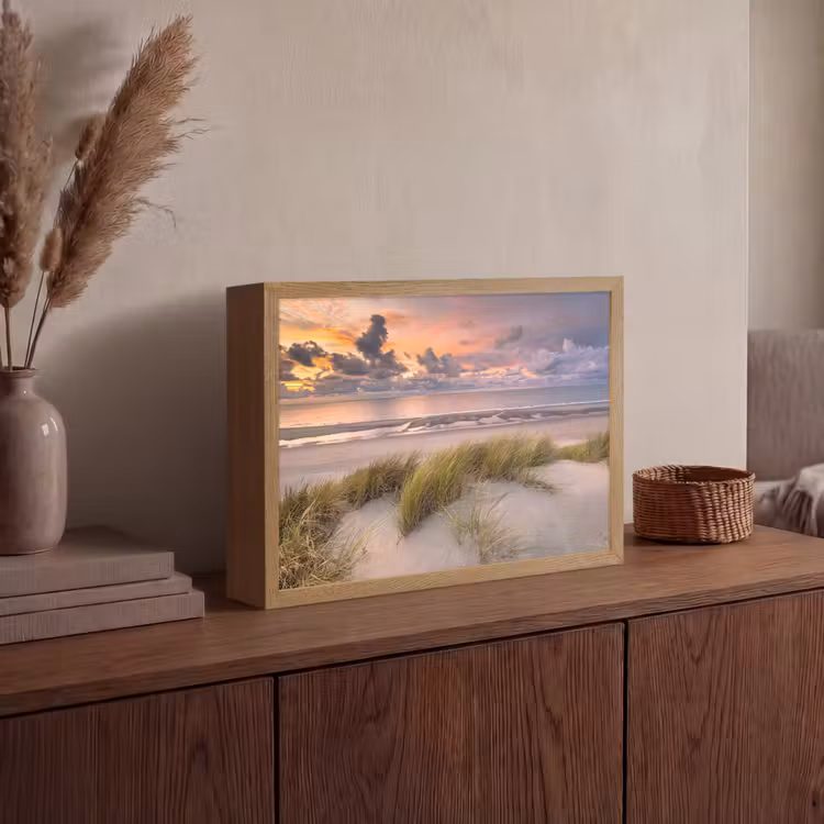 Zonsondergang - Duin - Strand - Planten - Zee Light Box met batterij (Wandlamp) middel -sfeer2