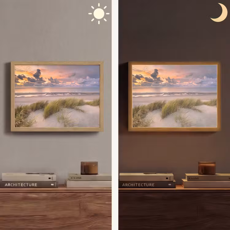 Zonsondergang - Duin - Strand - Planten - Zee Light Box met batterij (Wandlamp) middel -sfeer3
