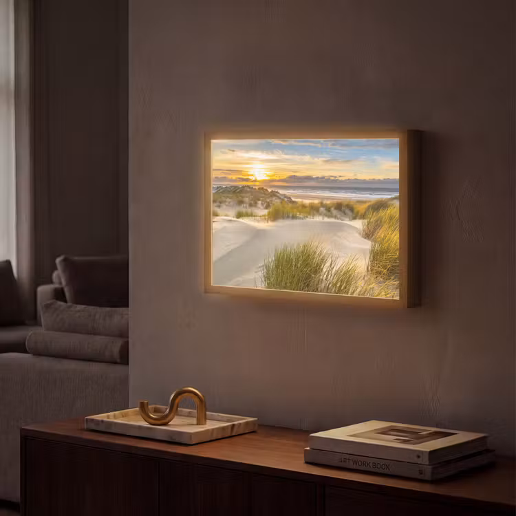 Zonsondergang - Duinen - Strand - Landschap Light Box met batterij (Wandlamp) middel -sfeer1