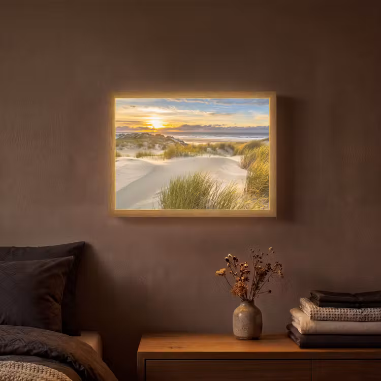 Zonsondergang - Duinen - Strand - Landschap Light Box met batterij (Wandlamp) middel -sfeer4
