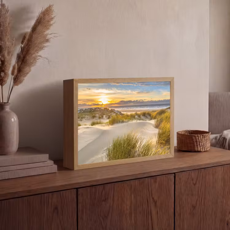 Zonsondergang - Duinen - Strand - Landschap Light Box met batterij (Wandlamp) middel -sfeer2