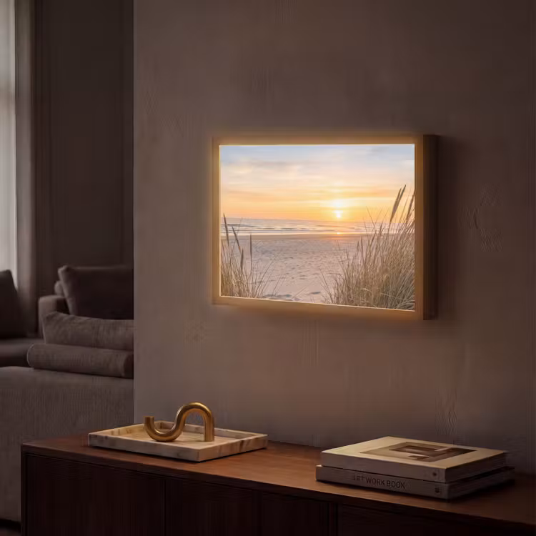 Zonsondergang - Duinen - Zee Light Box met batterij (Wandlamp) middel -sfeer1