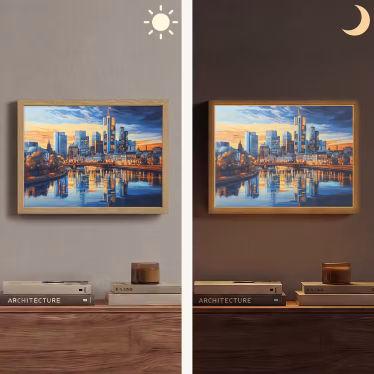 Zonsondergang Frankfurt - Stad - Skyline - Water Light Box met batterij (Wandlamp) middel -sfeer3