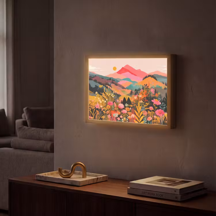 Zonsondergang - Bergvallei - Contrast Light Box met batterij (Wandlamp) middel -sfeer1