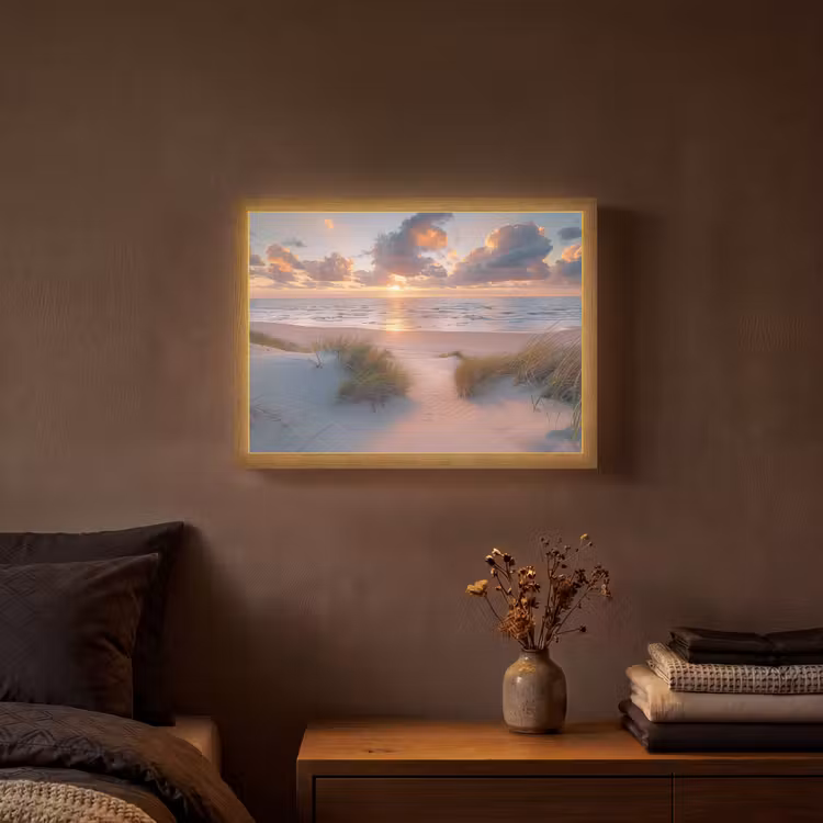 Zonsondergang - Zee - Strand - Duinen - Natuur Light Box met batterij (Wandlamp) middel -sfeer4