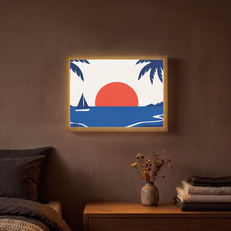 Zonsondergang - Zee - Palmboom - Tropisch - Modern Light Box met batterij (Wandlamp) middel -sfeer4