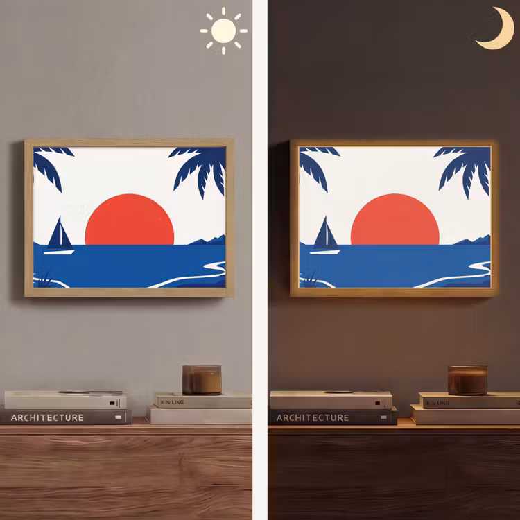 Zonsondergang - Zee - Palmboom - Tropisch - Modern Light Box met batterij (Wandlamp) middel -sfeer3