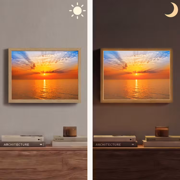 Zonsondergang - Zee - Lucht - Oranje - Horizon - Water Light Box met batterij (Wandlamp) middel -sfeer3