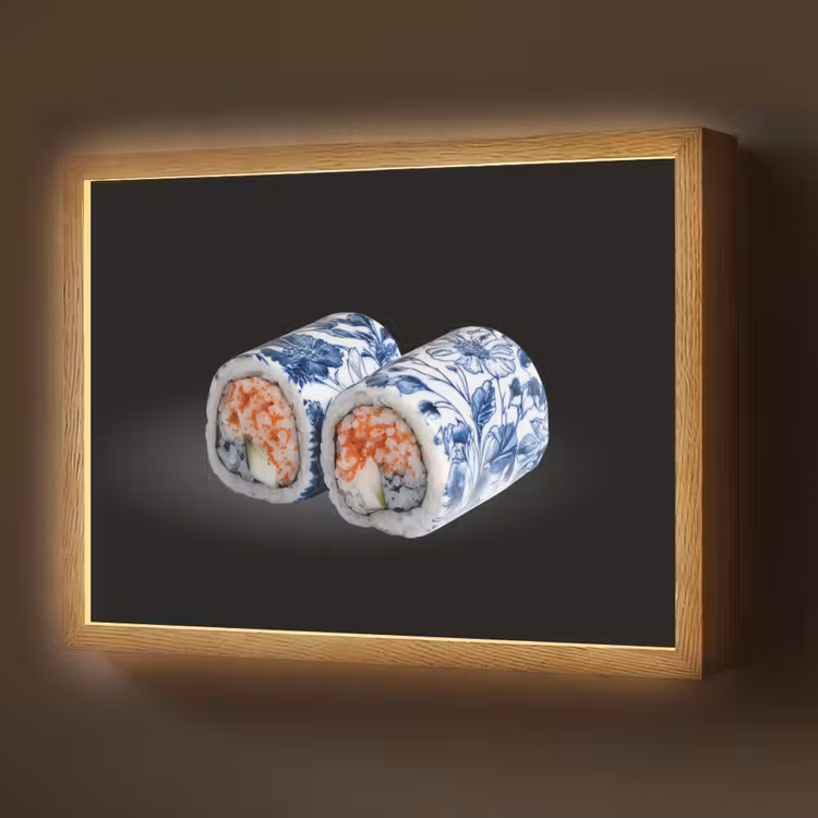 Sushi - Delfts blauw - Rijst - Vis - Elegant Light Box met batterij (Wandlamp) middel -z3d_website