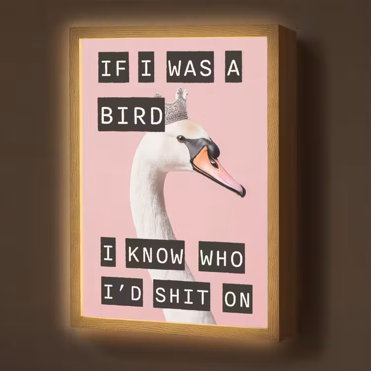 Zwaan - Vogel - Decoratie - Roze Light Box met batterij (Wandlamp) middel -z3d_website