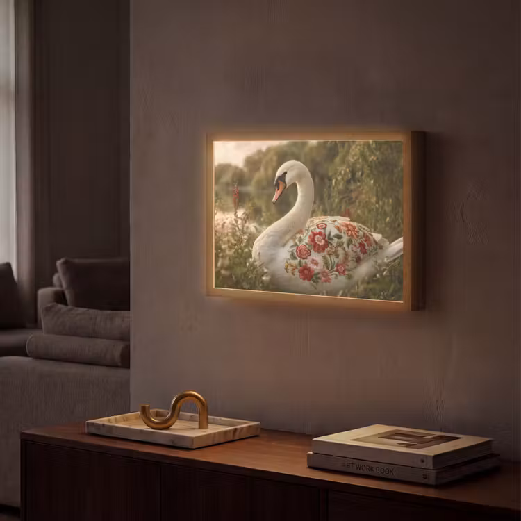 Zwaan - Bloemen - Natuur Light Box met batterij (Wandlamp) middel -sfeer1