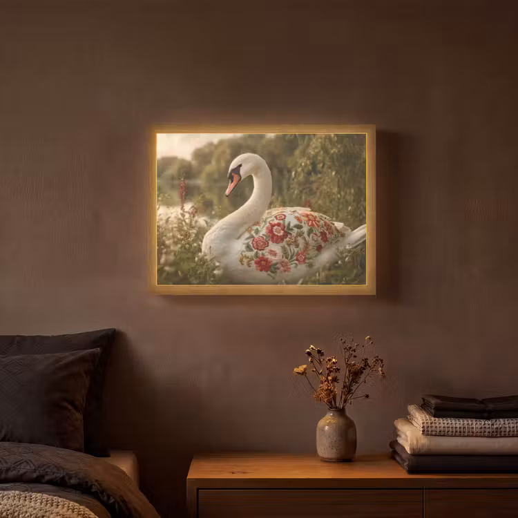 Zwaan - Bloemen - Natuur Light Box met batterij (Wandlamp) middel -sfeer4